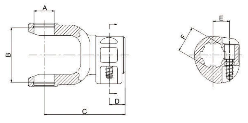 Series 5 Z21 Quick Release PTO Yoke — dimensional cross-section