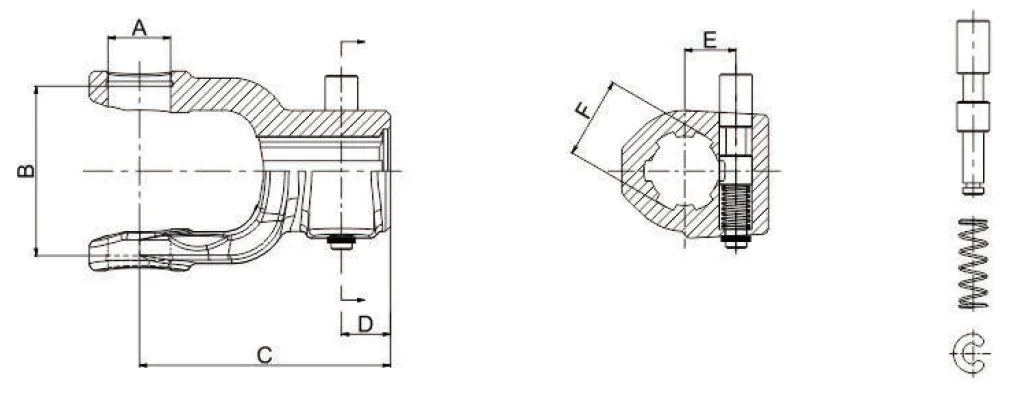 Series 6 Z20 Quick Release PTO Yoke — dimensional cross-section